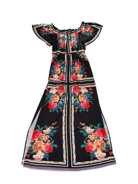 Lulus Women’s Off the Shoulder Black Floral Smocked Waist Dress Size Large